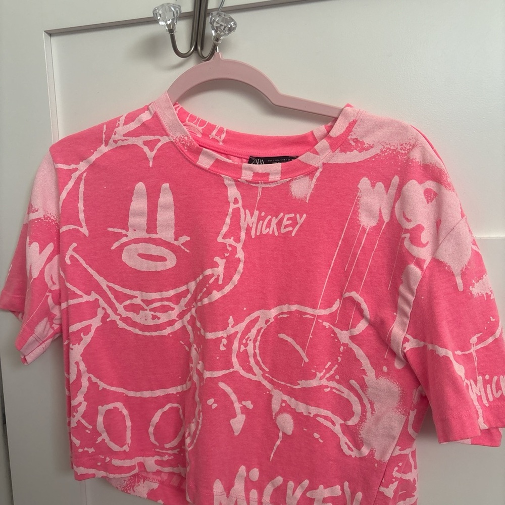 Zara pink Mickey Mouse crop top